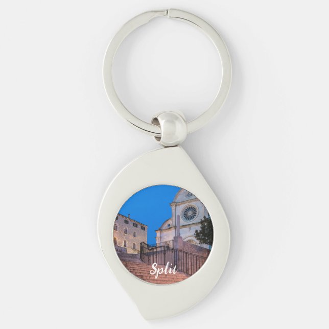 Nachtblick auf Treppe und Kirche in Split, Kroatie Schlüsselanhänger (Vorderseite)