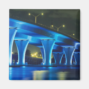 Nachtbrücke am Hafen von Miami, Florida Magnet