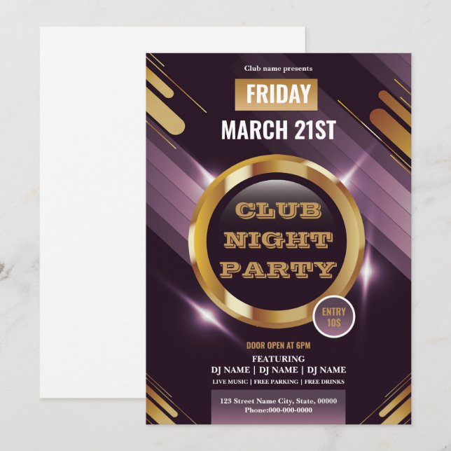 Nachtclub-Party-Einladungsvorlage  (Vorne/Hinten)