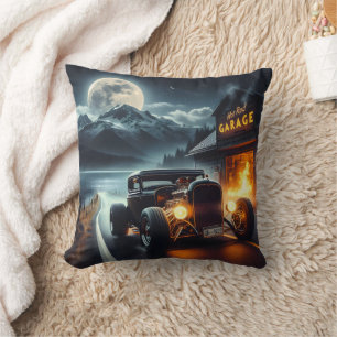 Nachtfahrt im klassischen frisierte Auto Kissen
