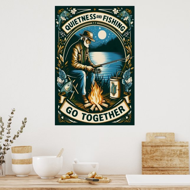Nachtfischen und ein Lagerfeuer Poster (Küche)