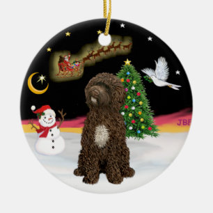 Nachtflug - brauner portugiesischer Wasserhund Keramikornament