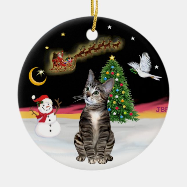 Nachtflug - Brown Tabby cat 2 Keramikornament (Vorne)