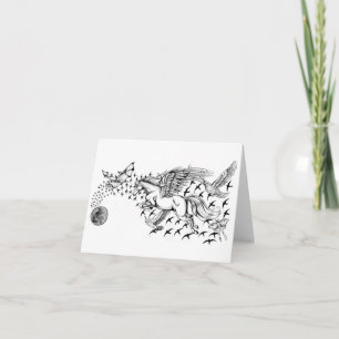 Nachtflug-Einhorn u. Vogel Notecard Karte