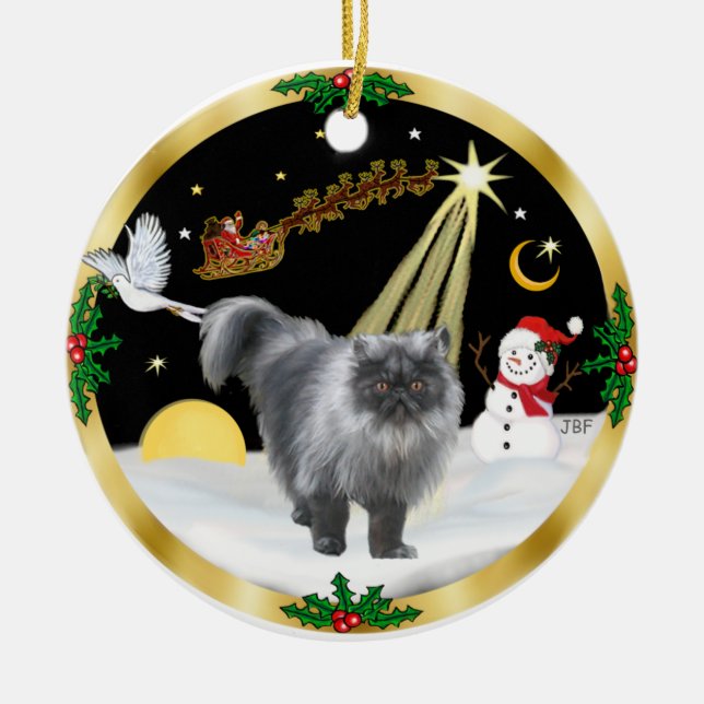 Nachtflug (GW) - Persische Katze (blauer Rauch) Keramik Ornament (Vorne)