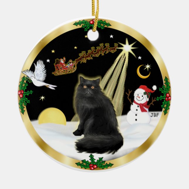 Nachtflug (GW) - Schwarzpersische Katze Keramik Ornament (Vorne)