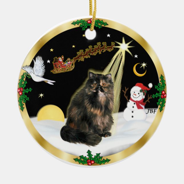 Nachtflug (GW) - Tortie Persian cat Keramik Ornament (Vorne)