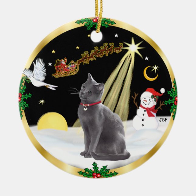 Nachtflug - Russische Blaue Katze Keramikornament (Vorne)