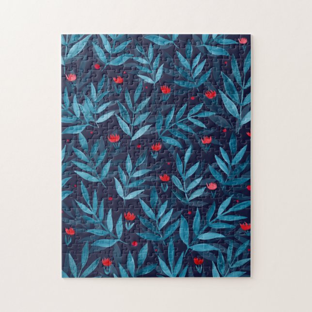 Nachtgarten mit Aquarellfarben - Türkis, Blau und  (Vertikal)