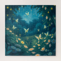 Nachtgarten mit Blume und Kaminen