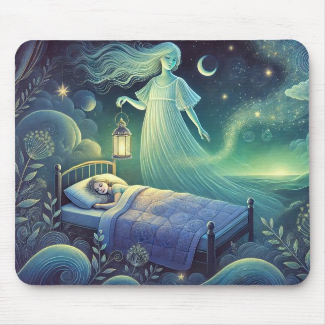 Nachtgeist mit Laterne über schlafendes Kind Mousepad (Vorne)