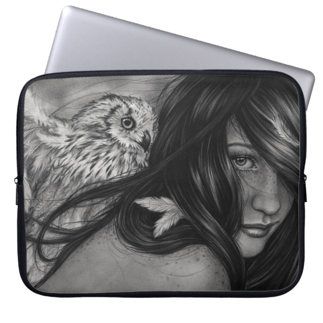 Nachtgeschöpf-Eulen-Mädchen-Laptop-Hülse Laptopschutzhülle (Vorderseite)