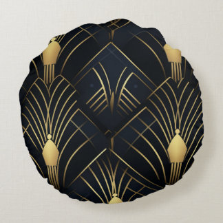 Nachtglanz - Gold und Schwarz Art Deco Rundes Kissen