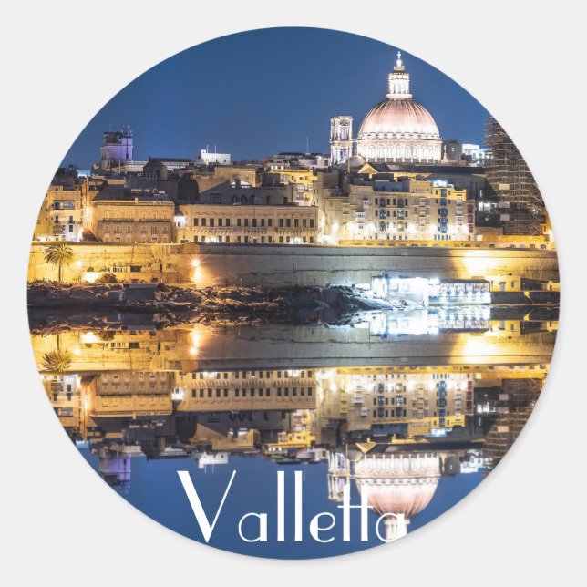 Nachthafen der Altstadt von Valletta Runder Aufkleber (Vorderseite)