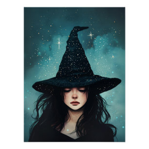 Nachthexe, weißes Halloween Poster