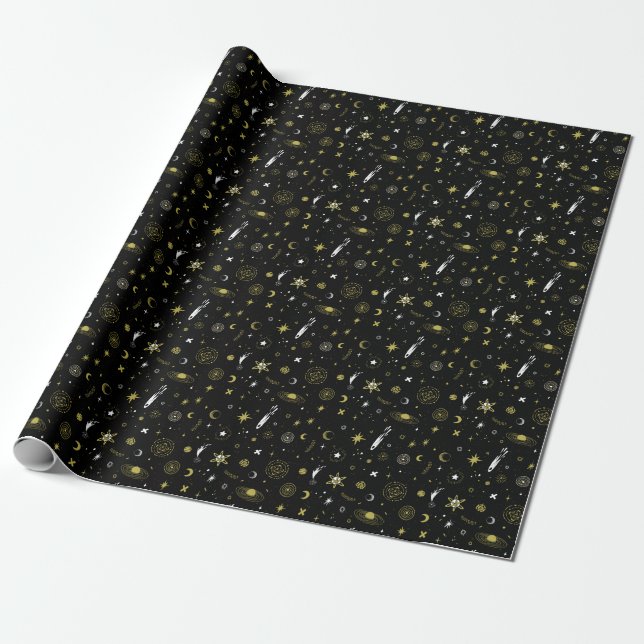 Nachthimmel: kosmisches nahtloses Muster. Geschenkpapier (Ungerollt)
