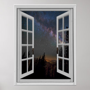 Nachthimmel-Milchstraße-Galaxie-Fake-Fenster Poster