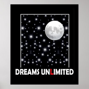 Nachthimmel mit Mond und Sternen mit Träumen Zitat Poster