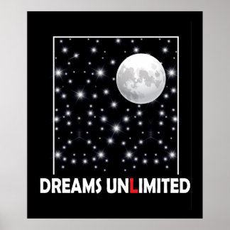 Nachthimmel mit Mond und Sternen mit Träumen Zitat Poster
