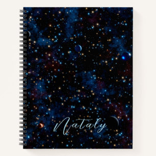 Nachthimmel mit Sternen und Planeten personalisier Notizbuch