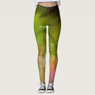 Nachthimmel Nördliche Lichter Galaxie Gelb Lila Leggings