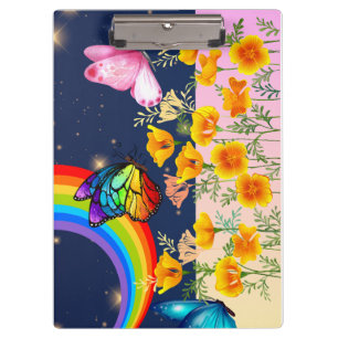 Nachthimmel, Regenbogen, Schmetterlinge und Blume Klemmbrett