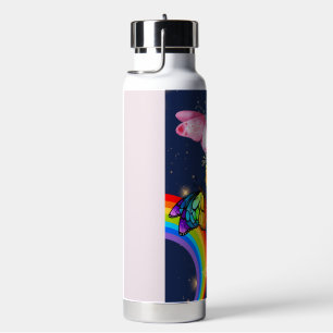 Nachthimmel, Regenbogen, Schmetterlinge und Blume Trinkflasche
