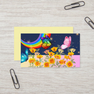 Nachthimmel, Regenbogen, Schmetterlinge und Blume Visitenkarte
