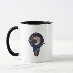 Nachthimmel und Cottage in einer Glühbirne Tasse
