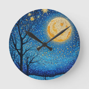 Nachthimmel und Vollmond Runde Wanduhr