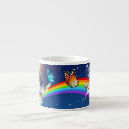Nachthimmel, zwei Vögel, Schmetterlinge und ein Re Espressotasse