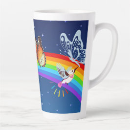 Nachthimmel, zwei Vögel, Schmetterlinge und ein Re Milchtasse