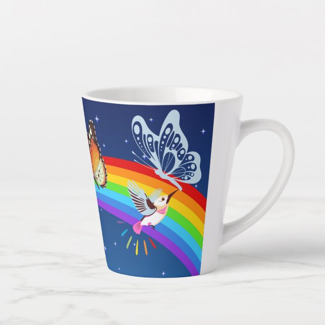 Nachthimmel, zwei Vögel, Schmetterlinge und ein Re Milchtasse (Rechts)