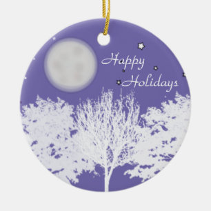 Nachthimmelmond und Sternenbäume Silhouette Art Keramik Ornament