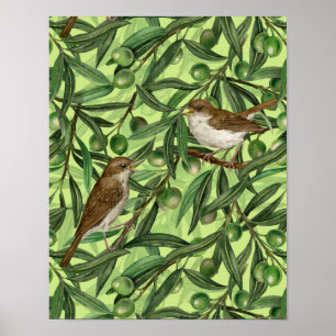 Nachtigales im Olivenbaum 2 Poster