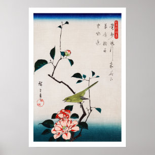 Nachtigall auf Kamelienzweig, Hiroshige Poster