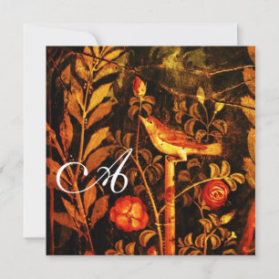 NACHTIGALL MIT ROSEN MONOGRAMM, Rot Schwarz Gelb Einladung
