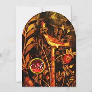 NACHTIGALL MIT ROSEN MONOGRAMM, Rot Schwarz Gelb Einladung