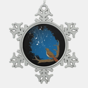 Nachtigall Schneeflocken Zinn-Ornament