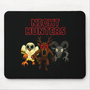 Nachtjäger. 3 Tiere im Wald. Cooler Gamer Mousepad