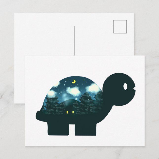 Nachtkabine in der Waldschildkröte Postkarte (Vorne/Hinten)
