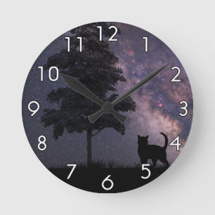 Nachtkatze Runde Wanduhr