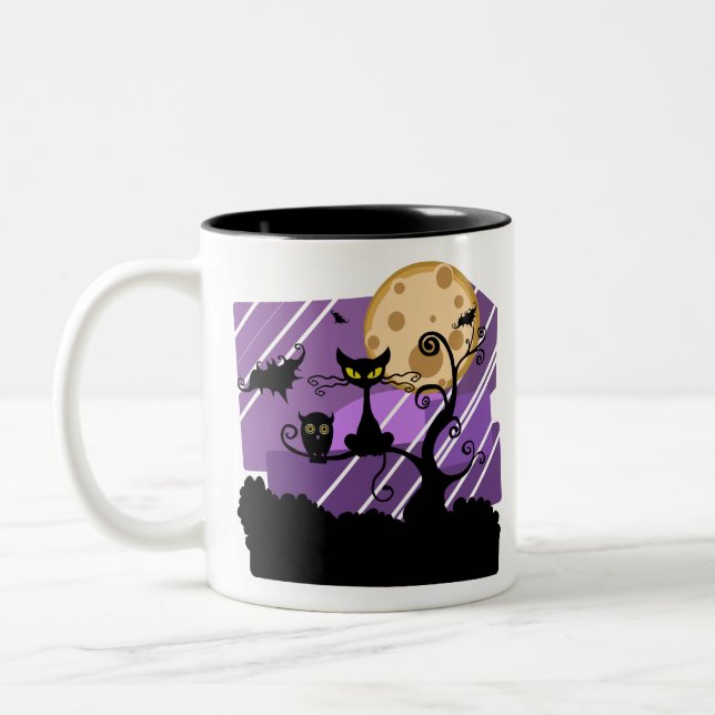 Nachtkatzenbaum des Halloween-Mondes Außenwaschbec Zweifarbige Tasse (Links)