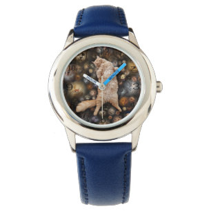 Nachtkatzenkatze, Kinderlederuhr Armbanduhr