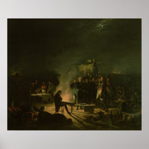 Nachtlager von Napoleon I auf Schlachtfeld-Kampf Poster