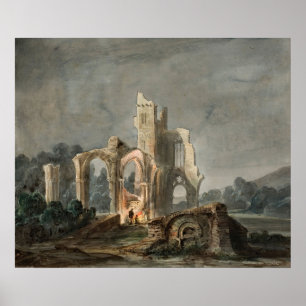 Nachtlandschaft mit gotischen Ruinen (ca. 1850) Poster