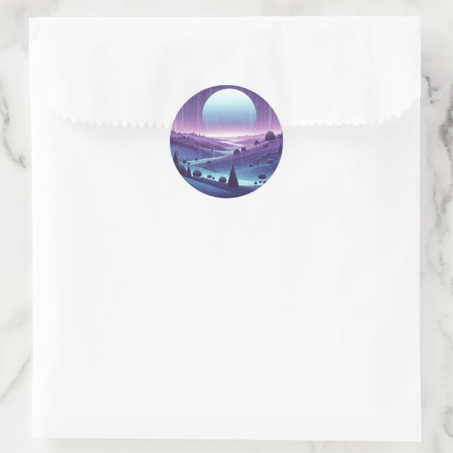Nachtlandschaft - Mondlicht und Fallende Sterne Runder Aufkleber (Tasche)