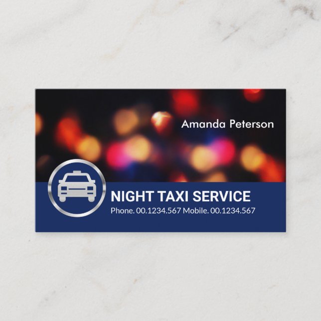 Nachtleben Stadt Bokeh Taxi Service Visitenkarte (Vorderseite)