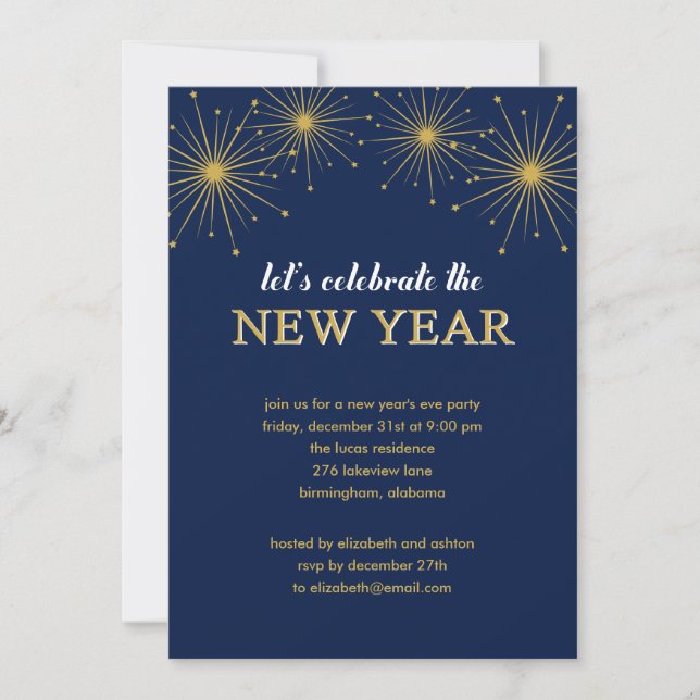 Nachtliche Silvesternacht-Party Einladung (Vorderseite)