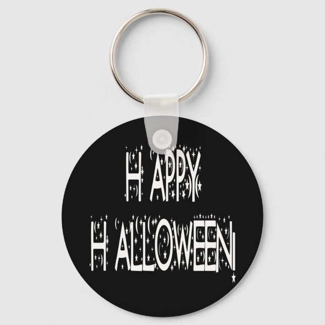 nächtlicher Happy Halloween Text Schlüsselanhänger (Vorderseite)